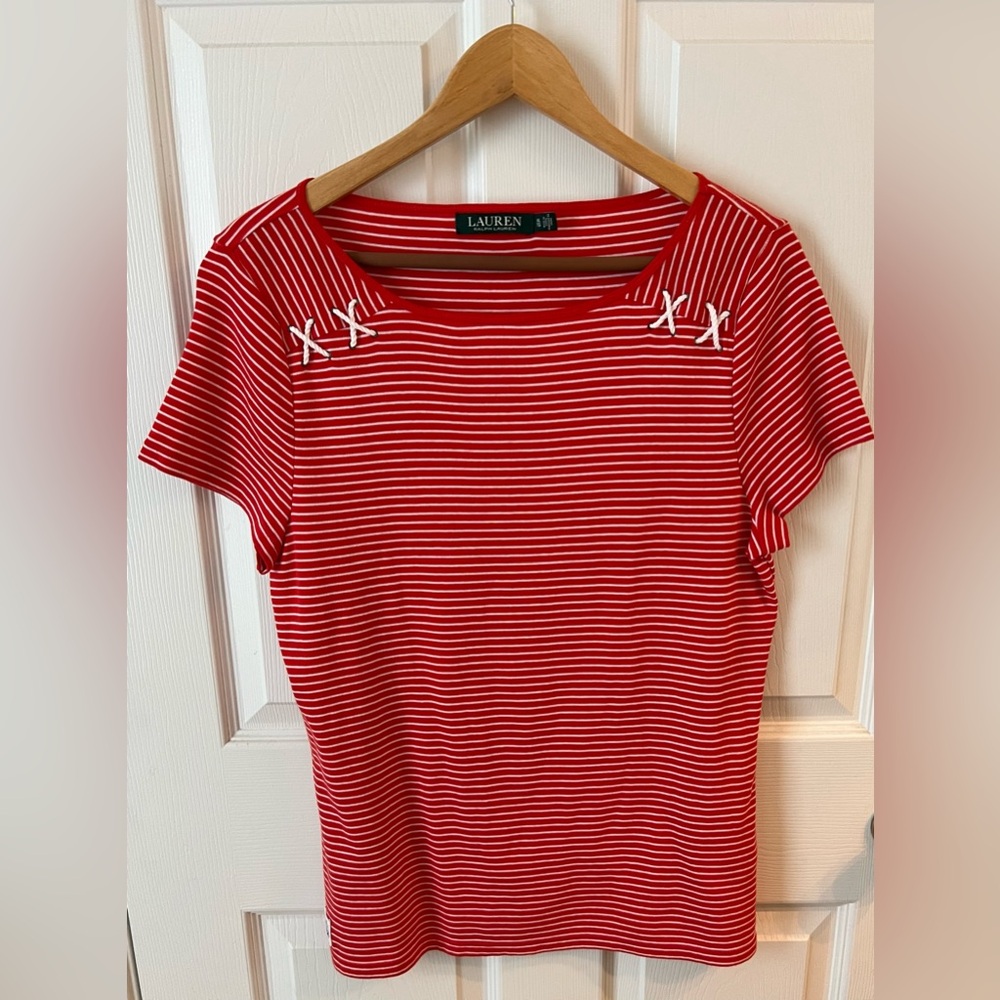 Lauren Ralph Lauren Red & White Stripe  Sailor Preppy Shirt Size XL